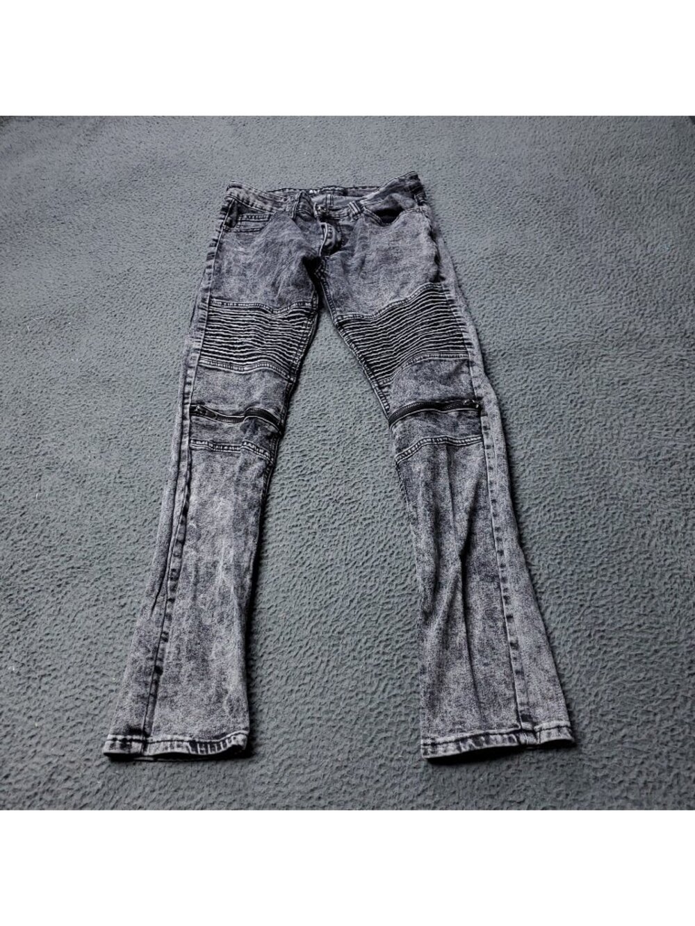 ROK Moto Jeans Mens 30x32 Slim Skinny Cotton Denim Gray  Zipper Stretch